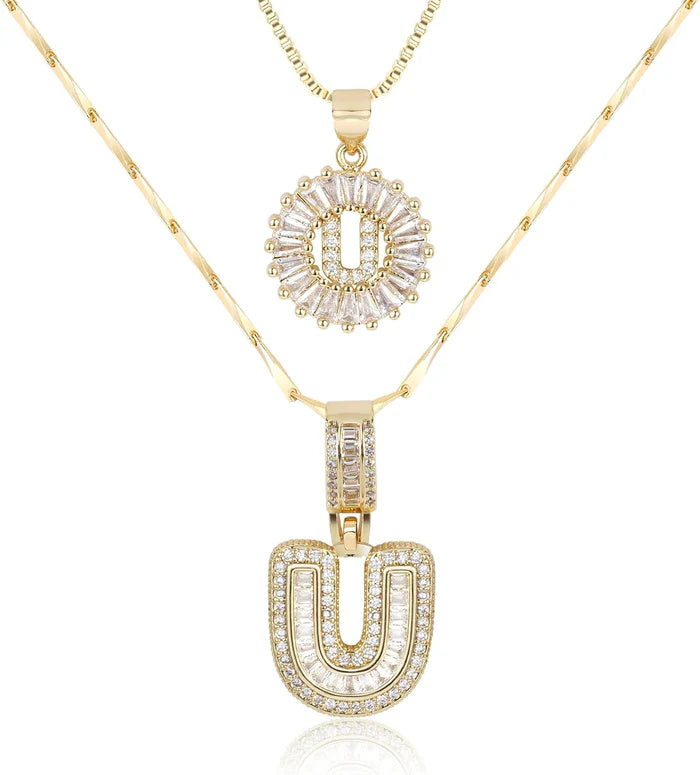 π New Release Mother's Day Gift - 50% Off - Set of 2 - Initial Letter Pendant Necklace