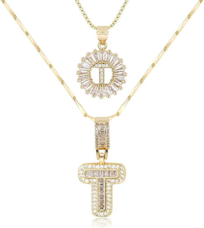 π New Release Mother's Day Gift - 50% Off - Set of 2 - Initial Letter Pendant Necklace