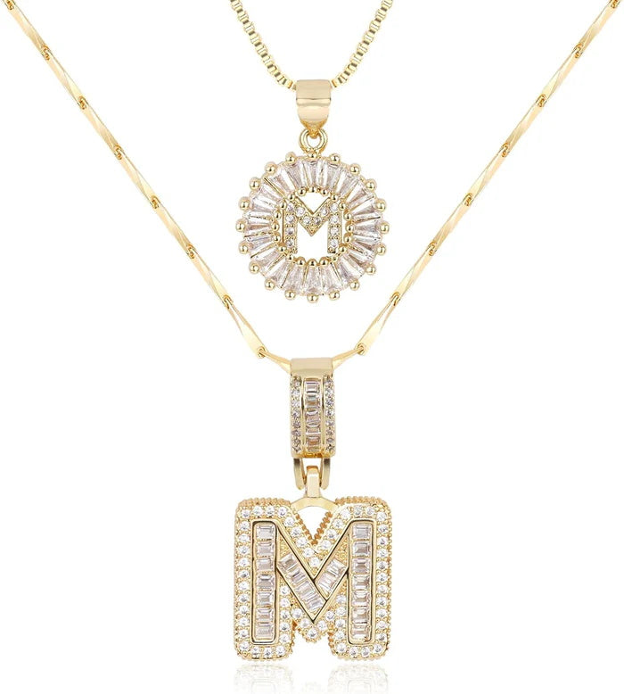 π New Release Mother's Day Gift - 50% Off - Set of 2 - Initial Letter Pendant Necklace