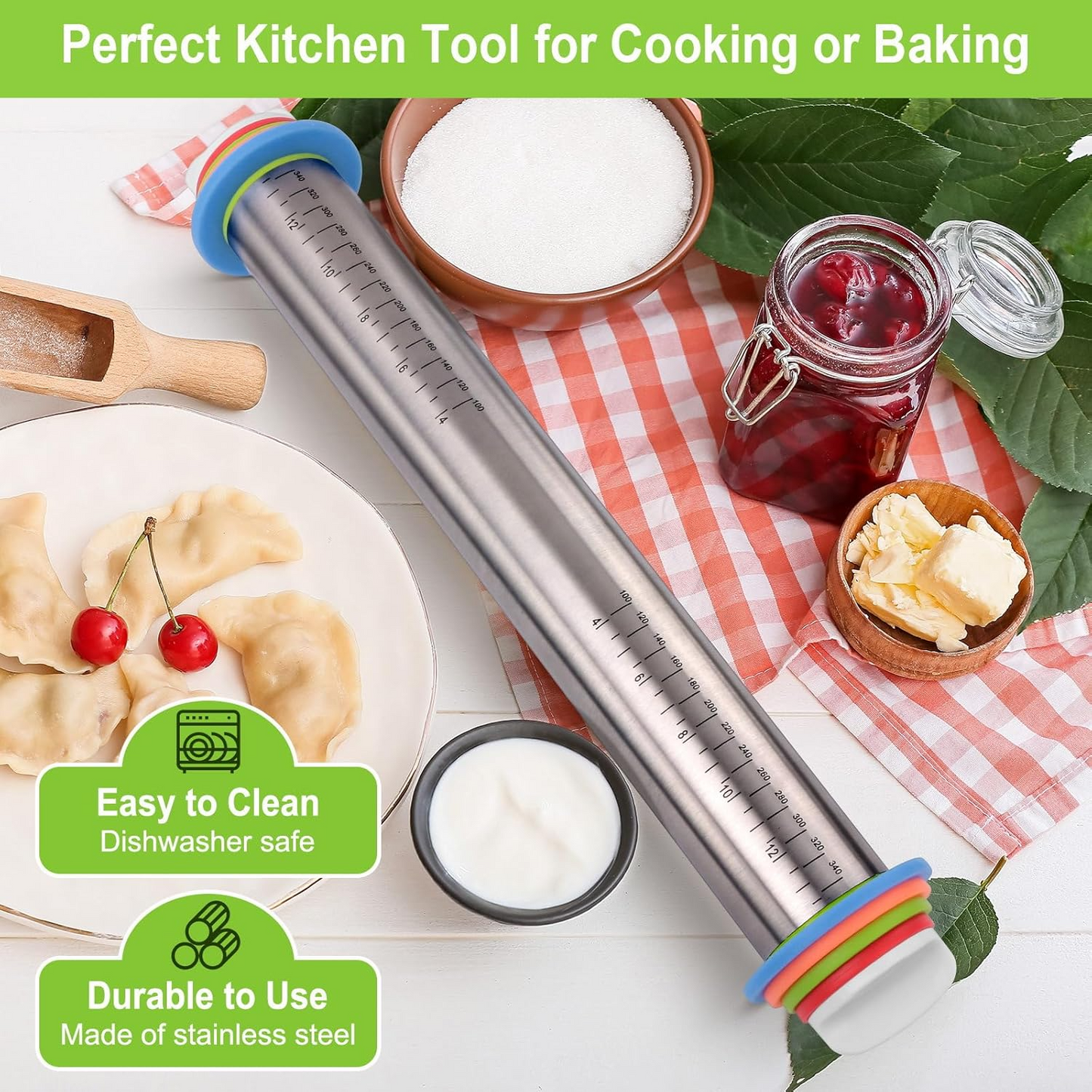 🔥LAST DAY SALE 49% OFF - Rolling Pin and Pastry Baking Mat Set-with adjustable thickness rings