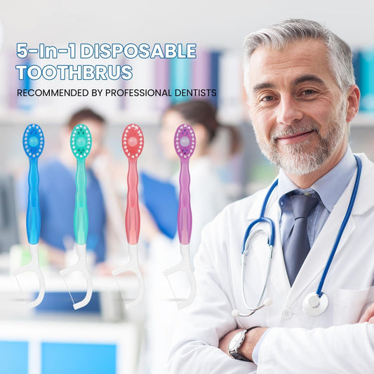 🔥5 in 1 Mini Toothbrush & Floss & Tongue Scraper & Toothpick Set